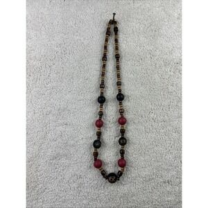 Boho 70's style Wood Beaded 30" Long Black Brown Necklace XX Dos Equis‎ Engraved